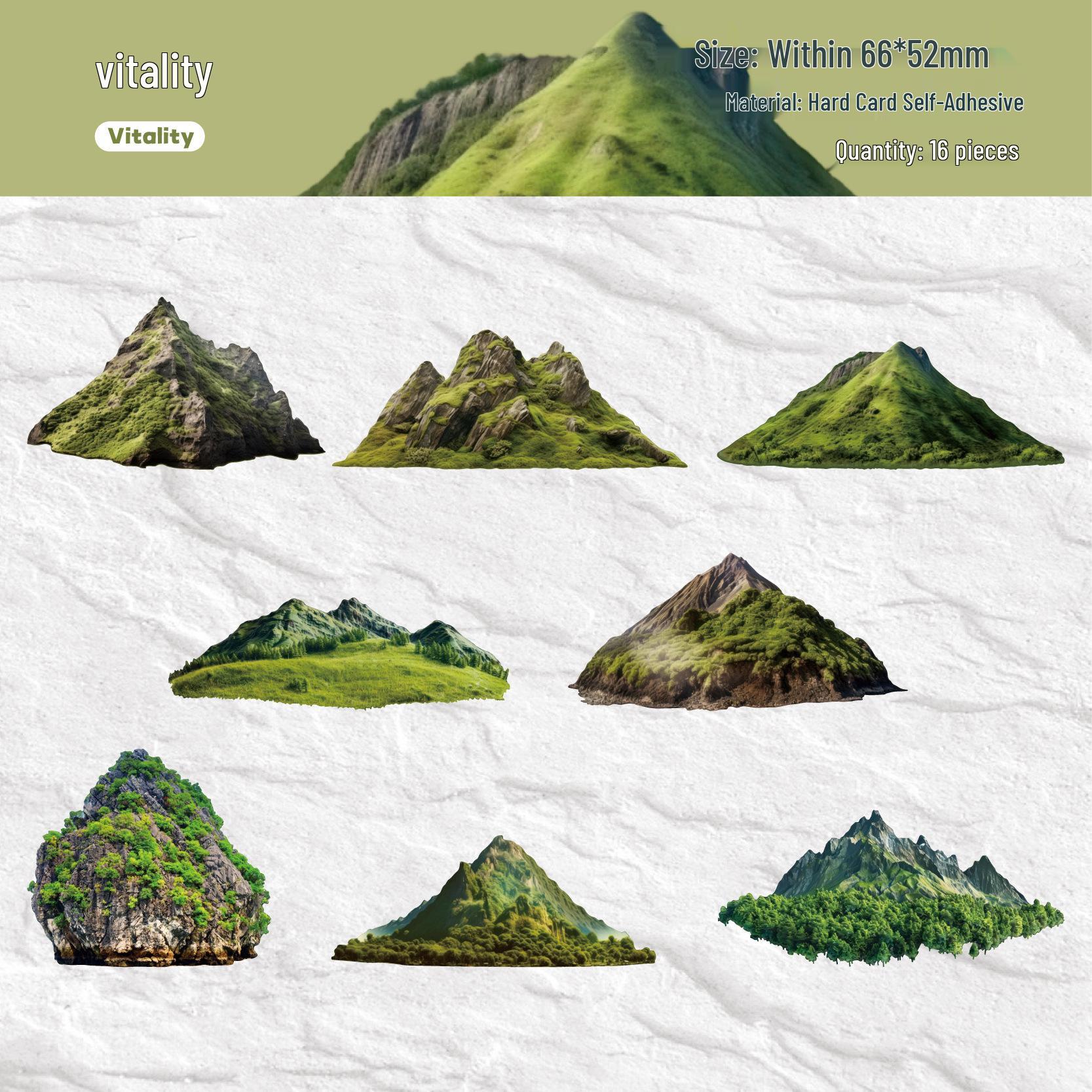 Набор винтажных стикеров серии  Холмы  - Ретро-журналинг, 16 штук