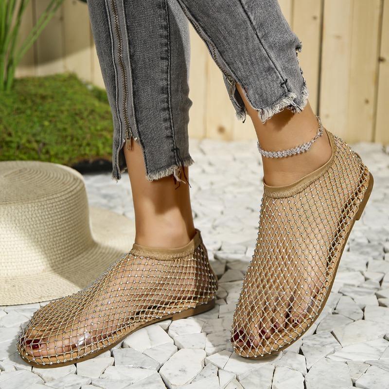 Women's Summer Fish Mouth Sandals Women's Lace Sexy Mesh Sandals Large Size Rhinestone Round Toe