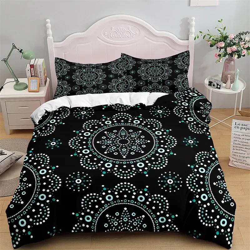 Comforter Mandala Microfiber Bohemian Floral Bedding Set Hippie Geometric Comforter King For Girls Teens Bedroom Decor