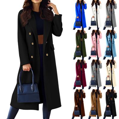 Women's Fashionable Casual Long Double-Breasted Coat Solid-Colour Woolen Outerwear
