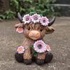 Highland Cow Vase Cute Cow And Flower Resin Vase Decorative Planter Without Drain Hole for Plants Flowers Home Outdoor Indoor Decor