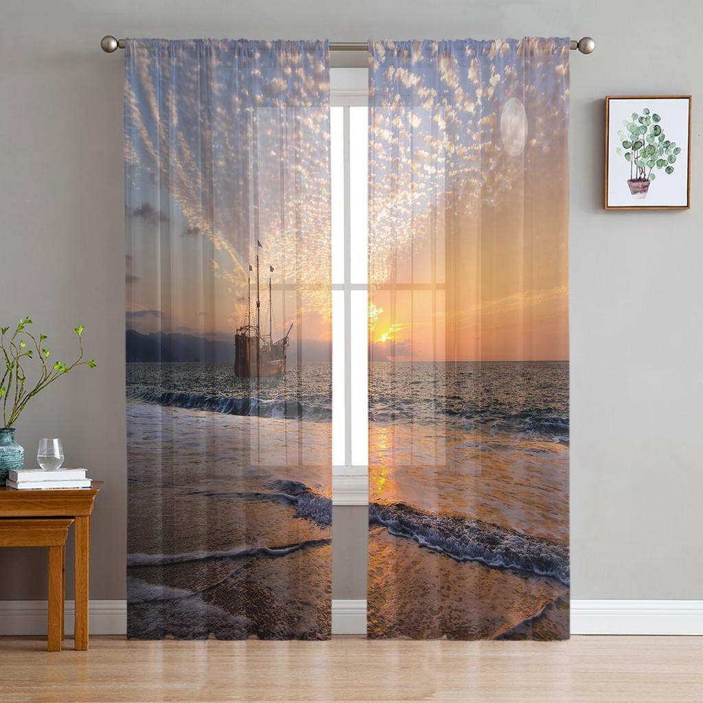 Sheer Curtains For Living Room Sky Sea Evening Nature Children's Bedroom Balcony Large Curtains Kitchen Dining Room Curtains