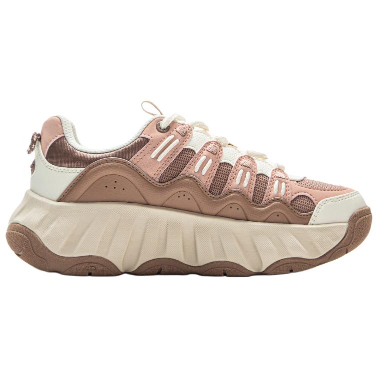 Li Ning Cookie Shoe Strawberry Basque Textile, Synthetic Leather Height Increasing Low Top Casual Shoes Women's Pink AGCV254-3
