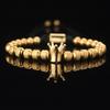 Men's Adjustable Braided Hip Hop Bracelet with Retro Copper Crown, Pineapple Beads, and Vacuum-Plated Titanium Steel.