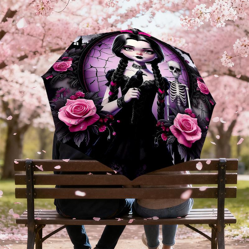 1 pièce parapluie roses gothiques - 8 baleines renforcées, ouverture automatique, léger et durable, joli accessoire de mode pour l'extérieur - K1281