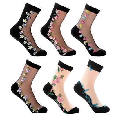 5 Paar Damen Frühling und Sommer Neuer Stil Blumen Sexy Dünn Transparent Baumwolle Unten Glasseide In Den Schlauchsocken