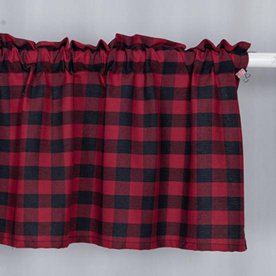 Useful Pocket Curtain Non-fading Plaid Thick Decorative Rod Pocket Valance for Living Room