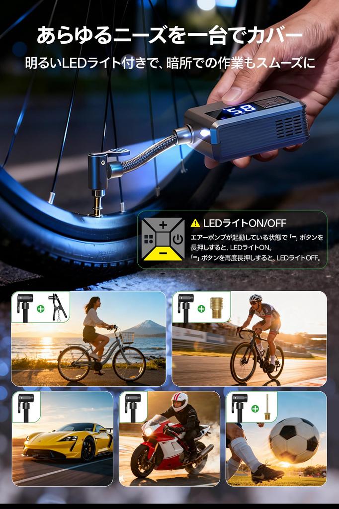 Elektrische Fahrradpumpe für Motorradreifen und kompatibel mit und Amerikanischer schneller automatischer niedriger großer Druck kabelloser Luft kompatibel mit Schwimm- und