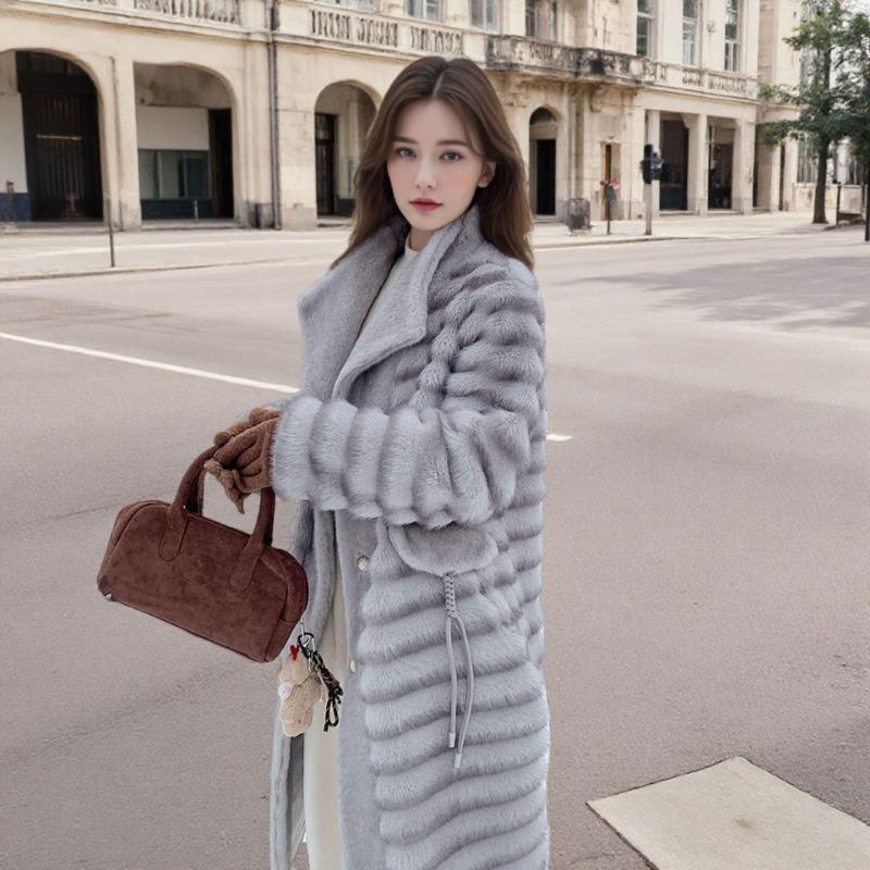 High-end Chinchilla Imitation Mink Fur Integrated Coat Long Over Knee Fashion Fur Fur Coat