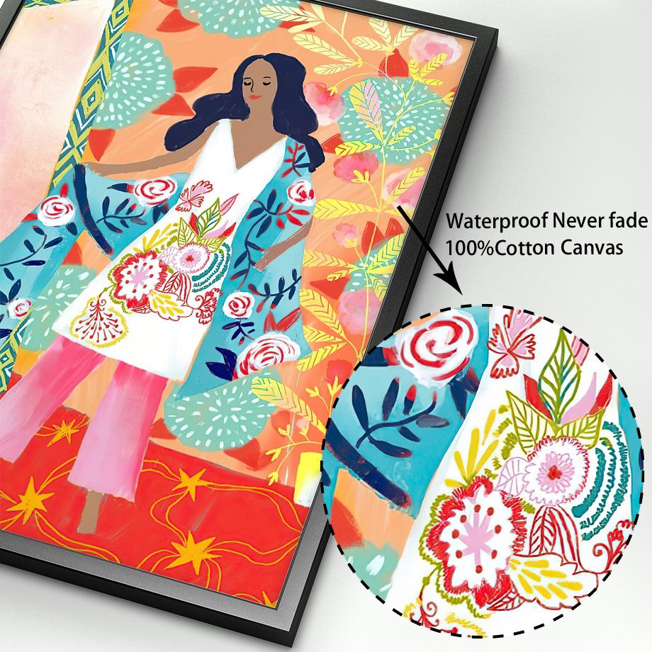 Wall Art Prints Canvas Painting Bohemia Colorful Vintage Abstract Girl Botanical Nordic Poster Decor Pictures For Living Room