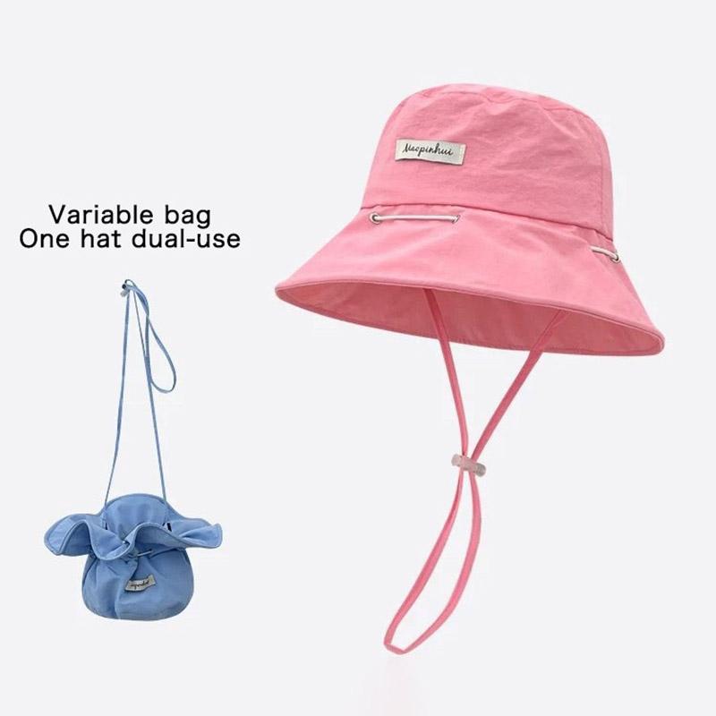 Women Summer Quick-drying Fisherman Hat Large Brim Sunshade Bucket Cap Korean Girl Beach Travel Caps Dual-use Variable Bag