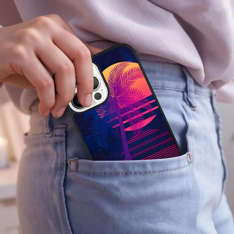80s Retrowave Neon Palms Tree Phone Case For iPhone 17 Air 15 16e 14 13 Pro Max Coque 12 11 Pro Max PLUS cover