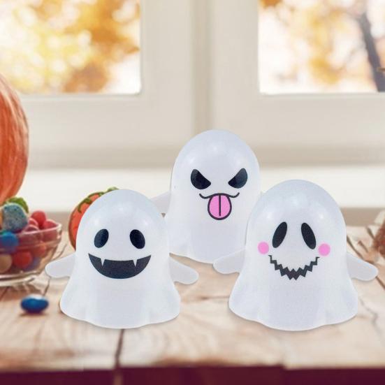 3Pcs Halloween Wind-up Ghost Toy Spooky Cartoon Ghost Walking Toy Toddlers Boys Girls Spring Clockwork Mini White Ghost Toy