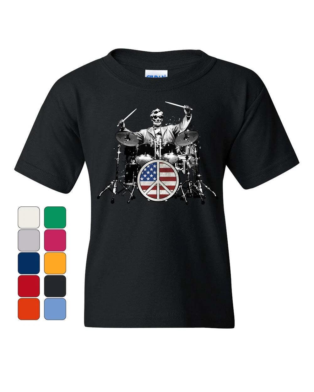 

Abraham Lincoln Rock & Roll Star Youth kids boys T-Shirt Lincoln Memorial Peace Kids Tee 120