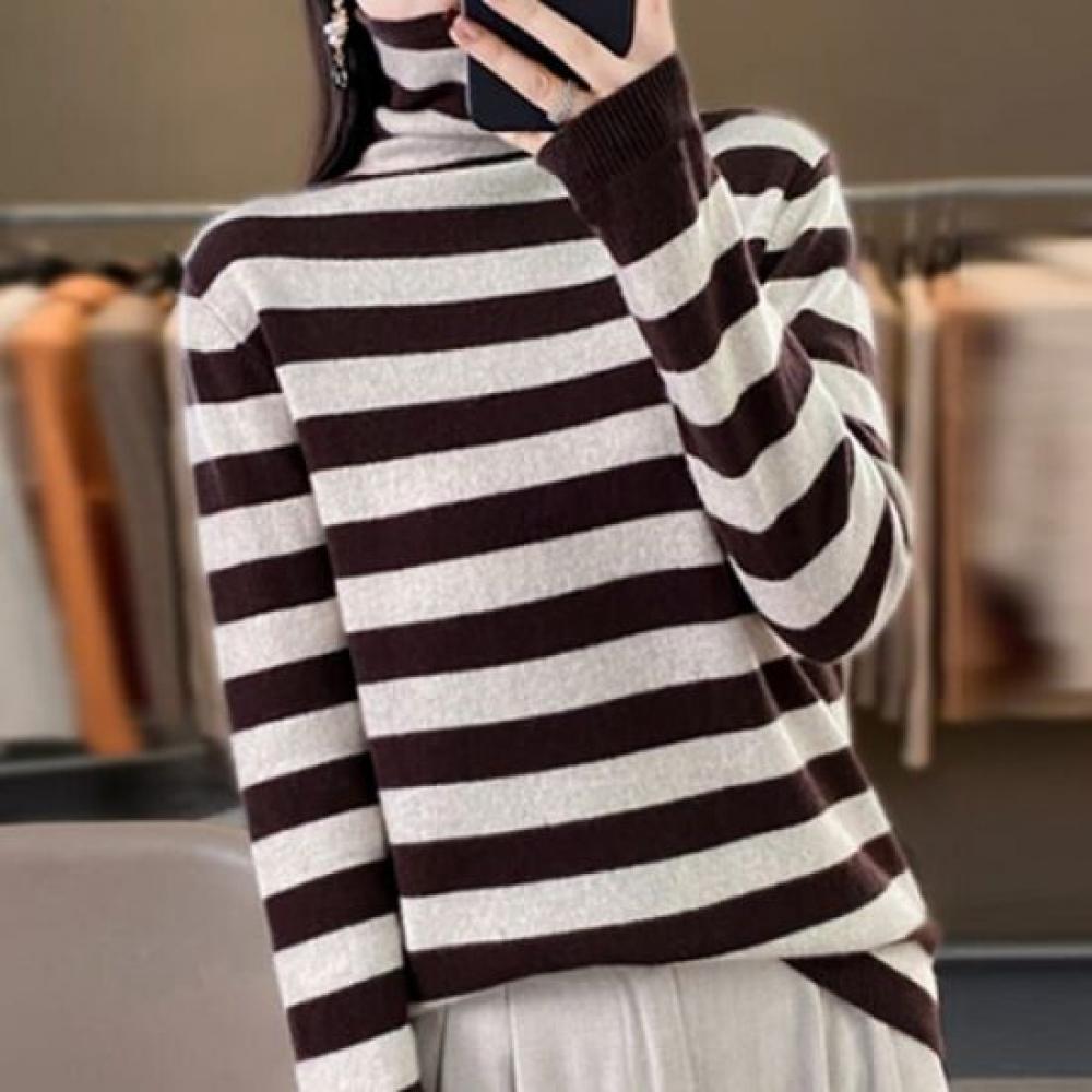 Navava Nk2306 Casual STriped TurTleneck Long Sleeve KniT T shirT