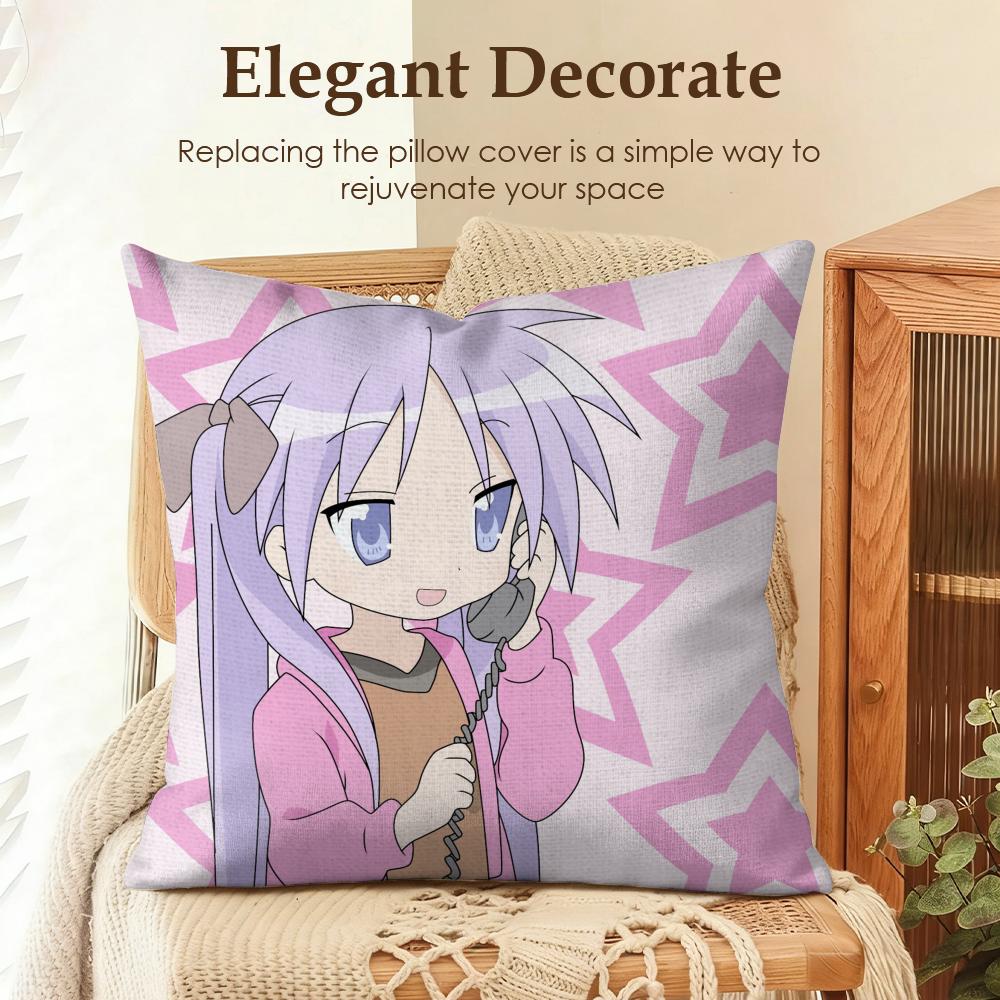 

Anime LLucky Star Cushion Cover Natural Linen Organic Fabric DoubleSided Printing Sofa Home Decor Gift Pillow Case 30x30cm