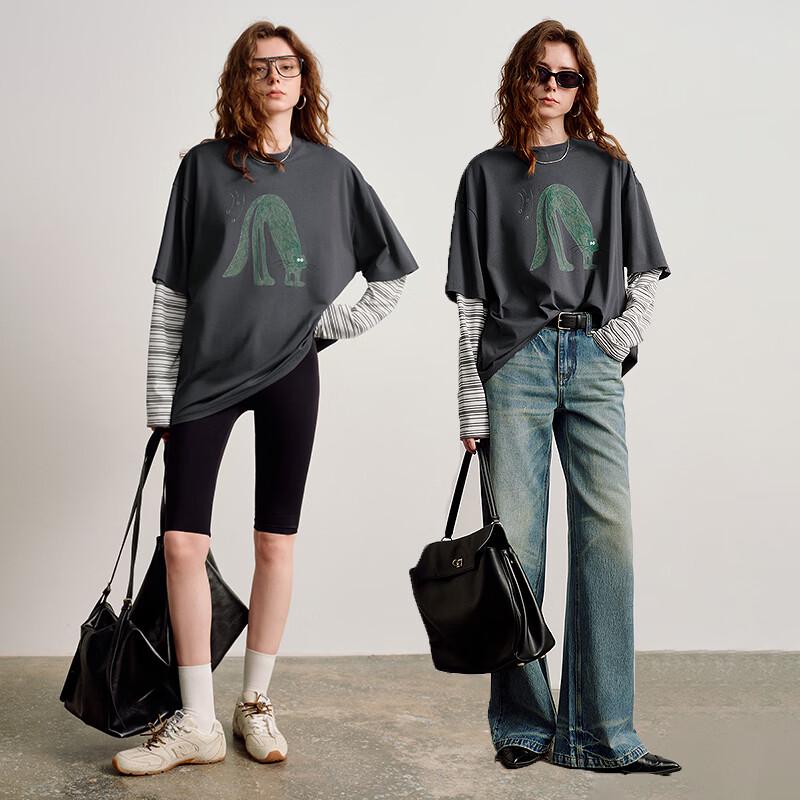 Chuyu Faux Two-Piece Striped Lyocell Cotton Long Sleeve T-shirt