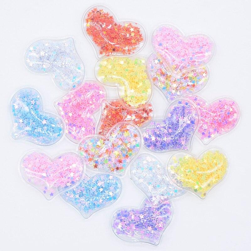 32 stk 38*30 mm Bling-hjerte gjennomsiktig plastfylling paljettapplikasjoner for DIY-hodeplagg Hårklemmer Sløyfetilbehør-lapper