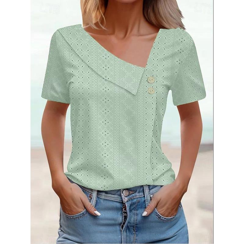 

DAFIFY Женские модные повседневные летние весенние однотонные блузки и рубашки с v-образным вырезом и короткими рукавами с принтом XXL мятный зеленый