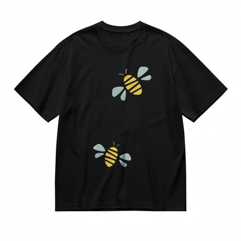 Women's Trend Classic T-Shirt Playful Cartoon Bees Art Design Tee Black Cotton