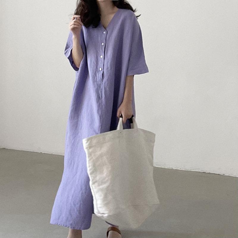 Loose Short Sleeve Long Shirt Dress