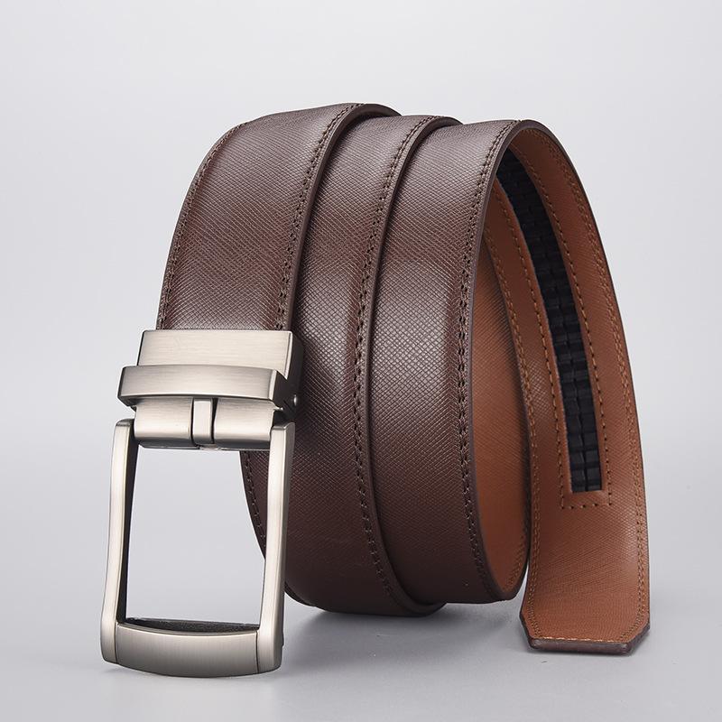 Business Men'S Leather Belt Automatic Buckle Two-Layer Cowhide Fake Pin Buckle High-End Belt