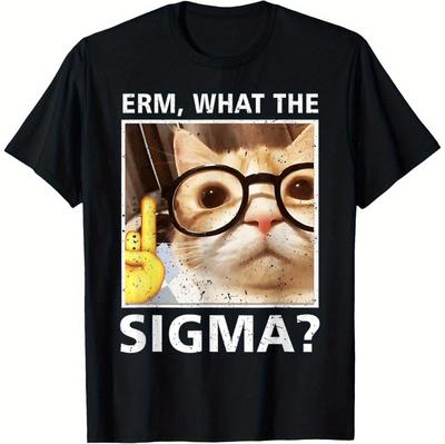 Uh What Is Sigma Funny Cat Meme T-Shirt Women Round Neckline Casual Short Sleeve Aesthetic Clothes Funny Women Clothes