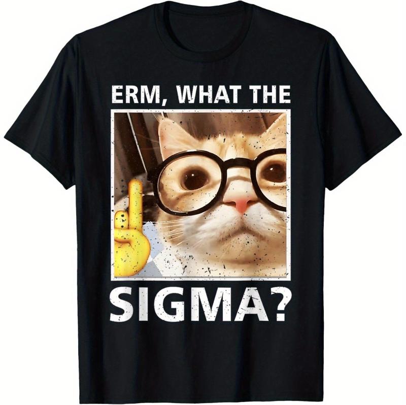

Uh What Is Sigma Funny Cat Meme T-Shirt Women Round Neckline Casual Short Sleeve Aesthetic Clothes Funny Women Clothes S