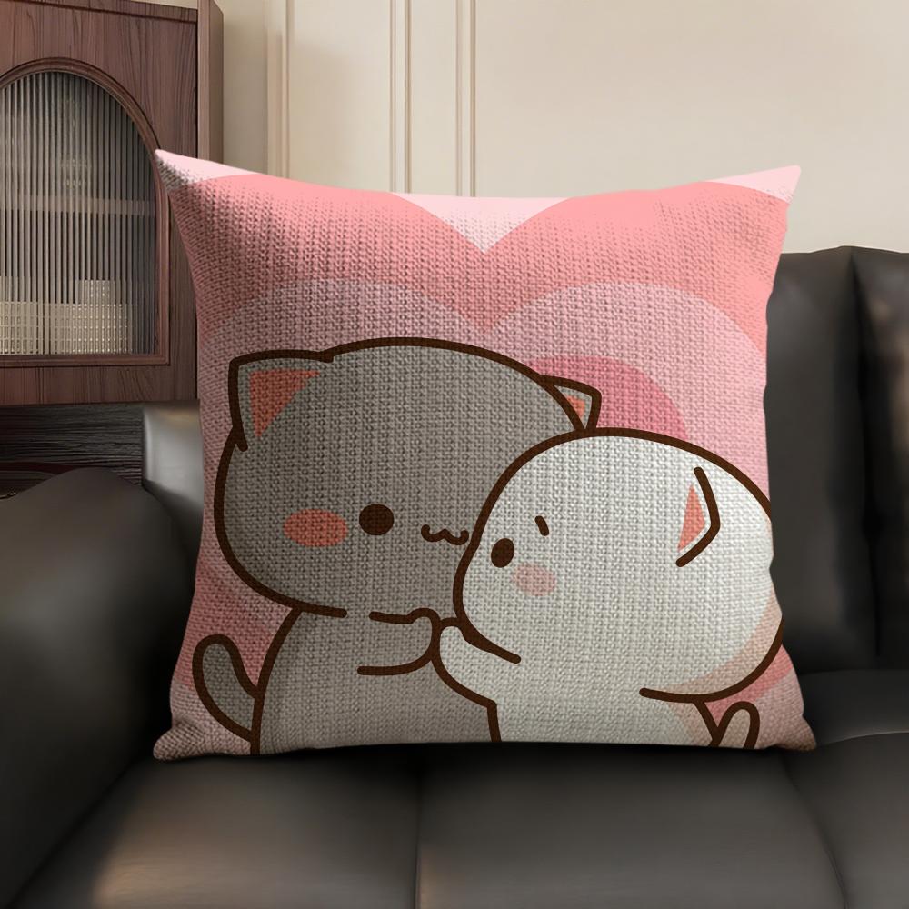 Sweet Cute P-Peach Gomas Cushion Cover Natural Linen Organic Fabric Double-Sided Printing Sofa Home Decor Gift Pillow Case