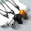 Gothic Bone Skeleton Head Skull Pendant Necklace Adjustable Wax Cord for Men Women Halloween Gift Hip Hop Party Jewelry