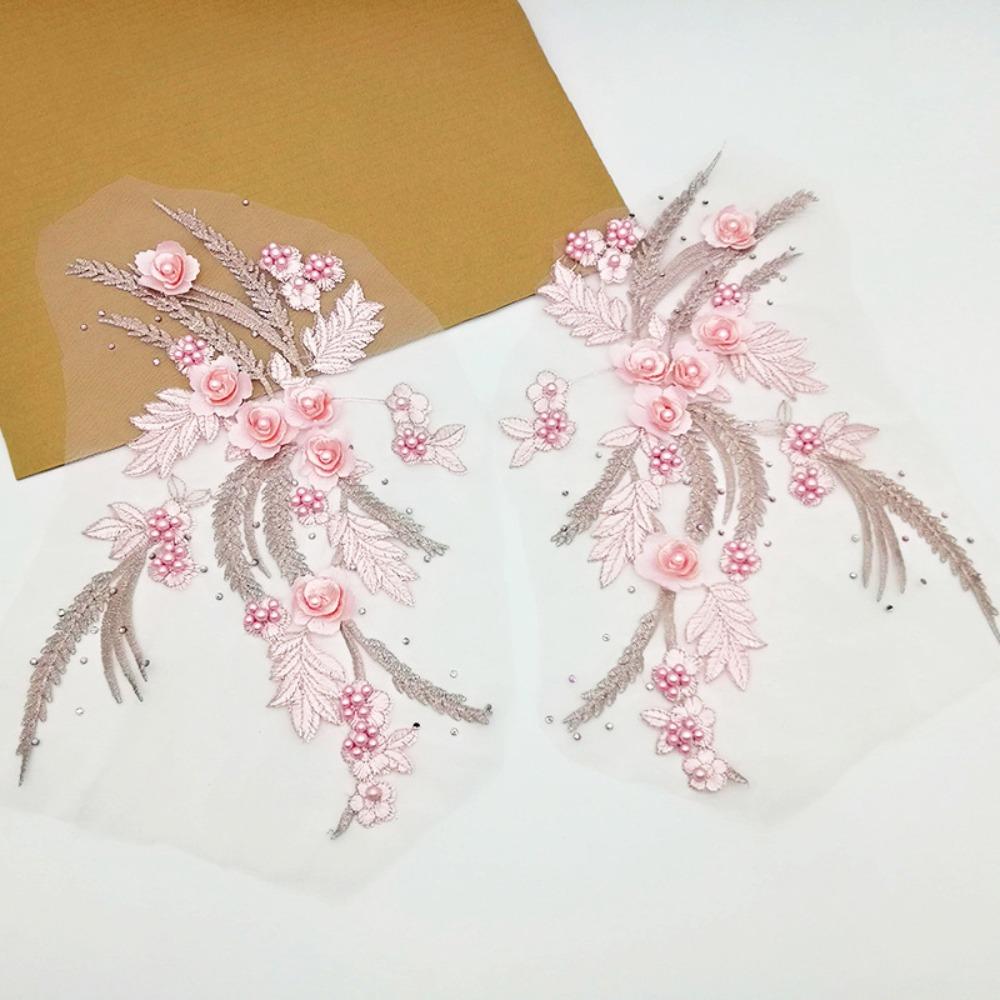 Appliques Sew White Black Wedding Gown Appliques 3D Flower Tassel Beads Lace Appliques Sew Patch