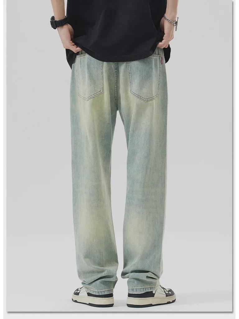 Men's Large Summer Loose Washed Retro Straight Jeans