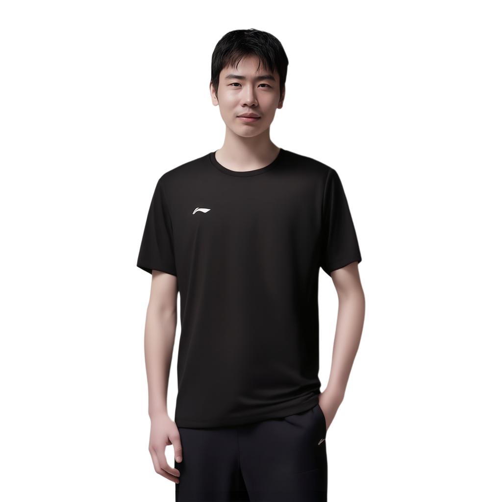 Li-Ning Plain Logo Round Neck Pullover Short Sleeve T-Shirt Men Tops Black ATSU839-1