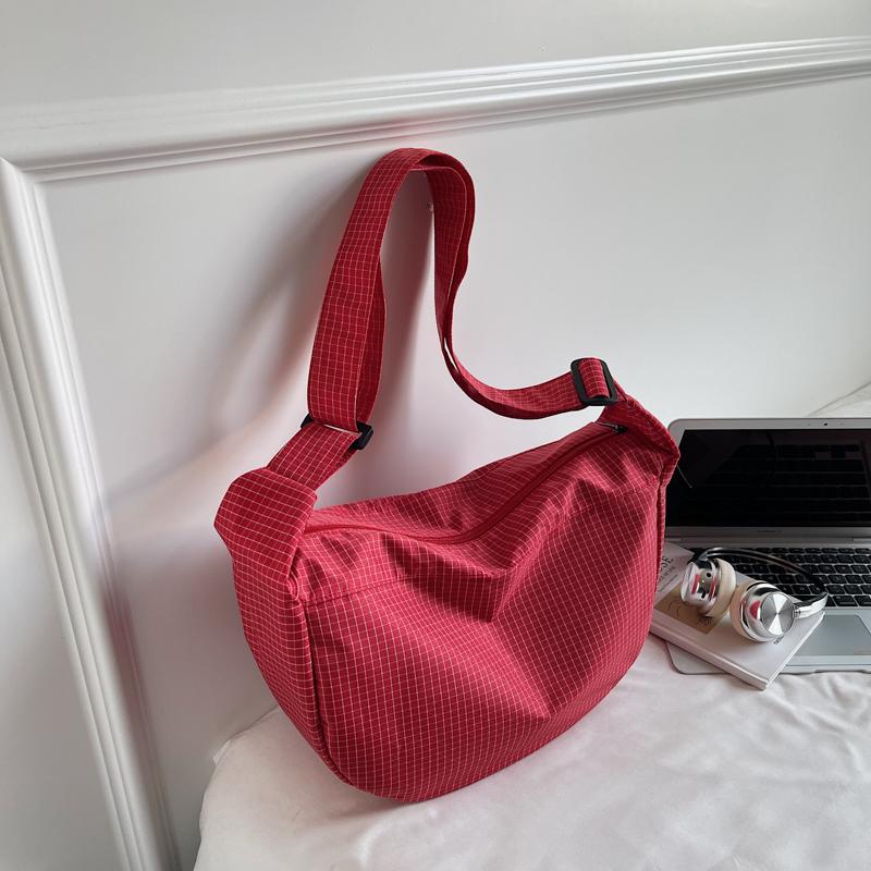 Large Capacity Plaid Canvas Bag Women's Lightweight Handbag Shoulder Crossbody Dumpling Bag