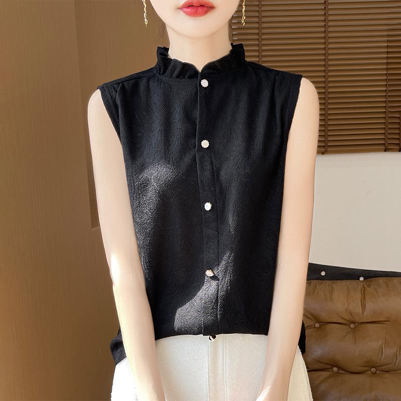 Women's Sleeveless Ruffled Hem Slim Fit Knitted Vest Top Casual Layering Blouse