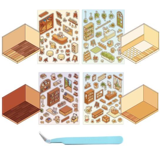 DIY 3D Sticker Set Relief Stress Reusable Scene Stickers with Tweezers Supermarket Coffee