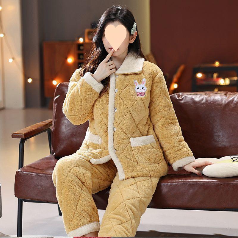 Dámské pyžamo třívrstvé zesílené a roztomilé zimní lze nosit velká velikost teplé polstrované domácí oblečení