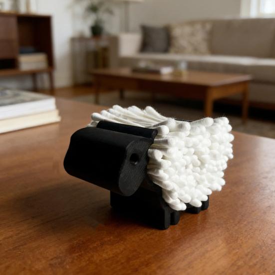 Fluffy Sheep Cotton Swab Holder Fun Decorative Cotton Bud Stand Cute Desktop Cotton Swab Organizer for Bedroom Desk Dressing Table