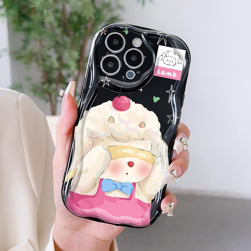 Cartoon Pattern Cream Texture Casing Wavy Edge Soft Silicone Cover Phone Case for OPPO Reno Realme OnePlus Vivo