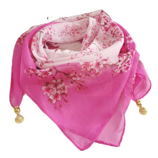 

Women Scarf Plant Flower Pattern Magnetic Metal Buckle Smooth Texture Scarf Sun Wind Protection Headscarf Beach Travel Accessories