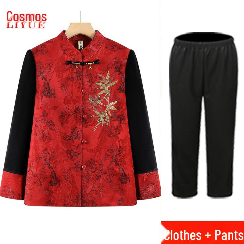 Autumn Wool Coat for Middle-aged and Elderly Women with Turn-down Collar