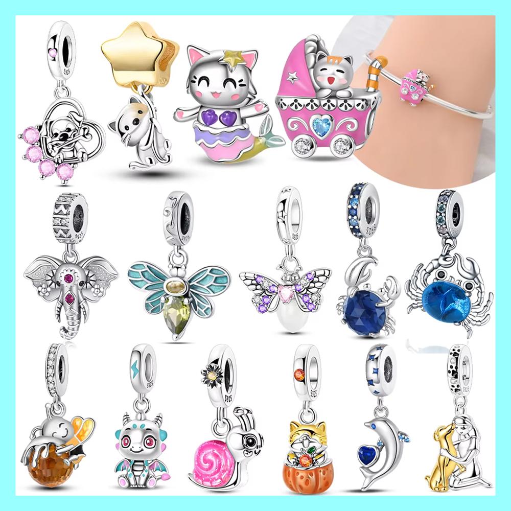 Exquisite Animal Firefly Blue Bow Dolphin Beads Fit Bracelet Charms Copper Original Jewelry Making Women Anniversary Gifts