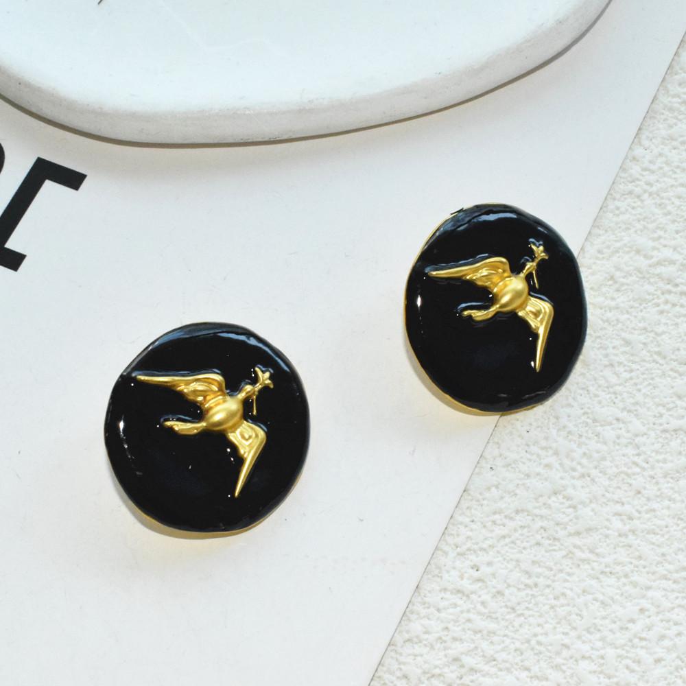 

Simple Alloy Black Enamel Gold Birds Round Stud Earrings For Women Fashion Jewelry Trendy Girls Collection Earrings Accessories чорний