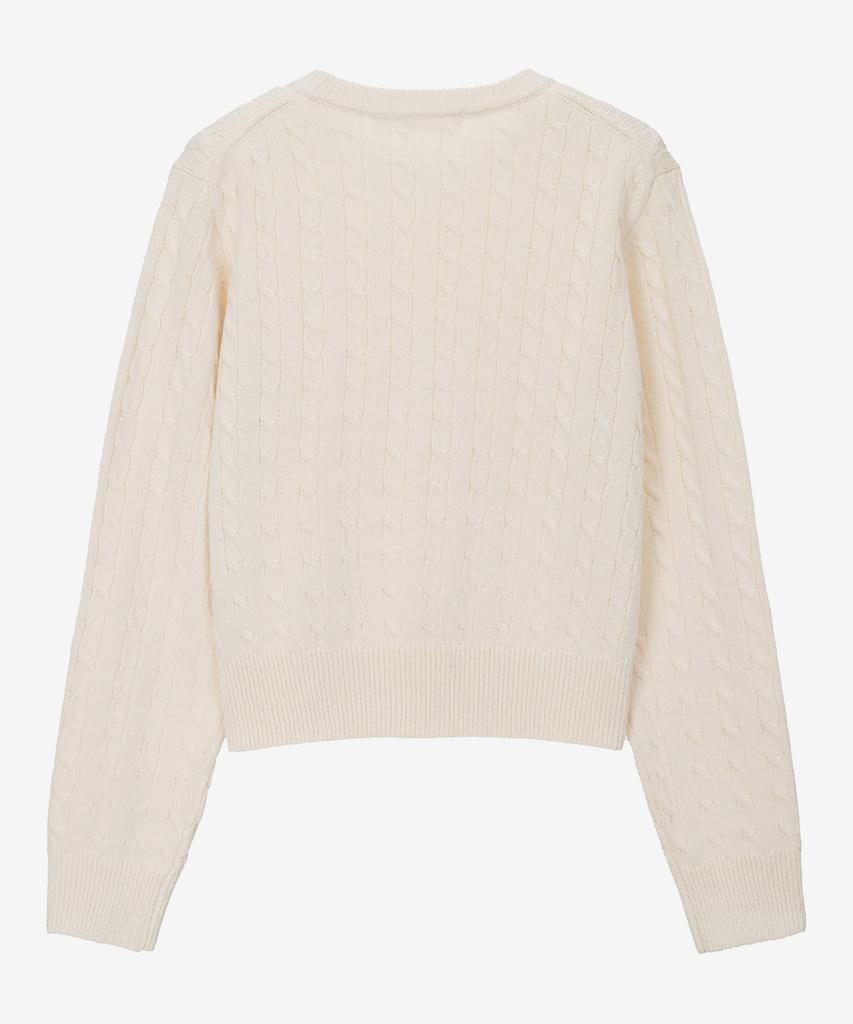BASIC HOUSE Women'S Cable Round Neck Crop Knit Oatmeal Lykt7201