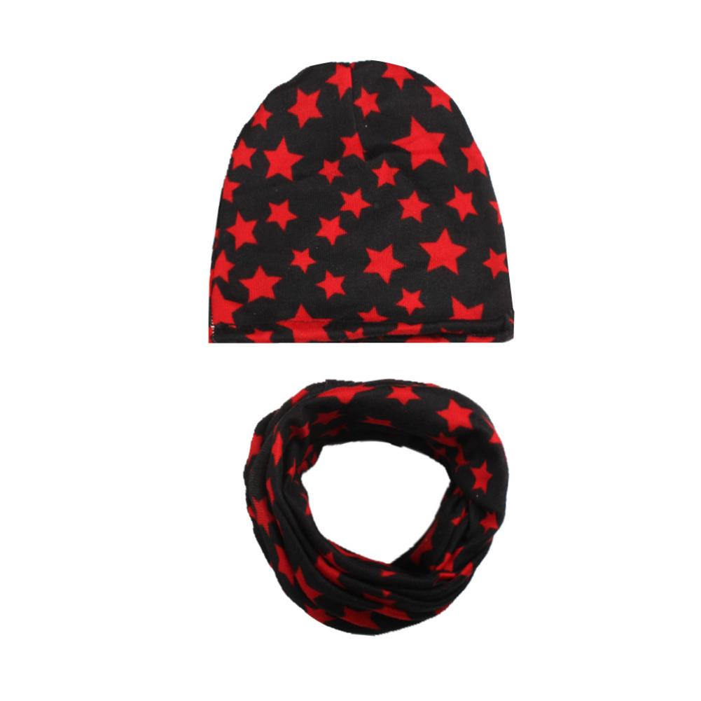 Cotton Hat Scarf Set Cute Star Print Kids Beanie + Scarf Collar Autumn Winter Kids Cap