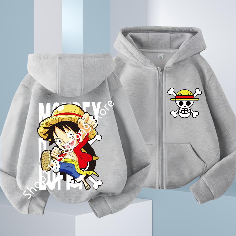 2026 Ny Børne Anime One Piece Luffy Lynlås Hættetrøje Jakke 3-12År Afslappet Langærmet Sweatshirt Efterår