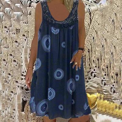 Women's Rose Flower Fake Two-piece Retro Style Printed Sleeveless Round Neck Dress Loose Soft and Comfortable Plus Size Dress