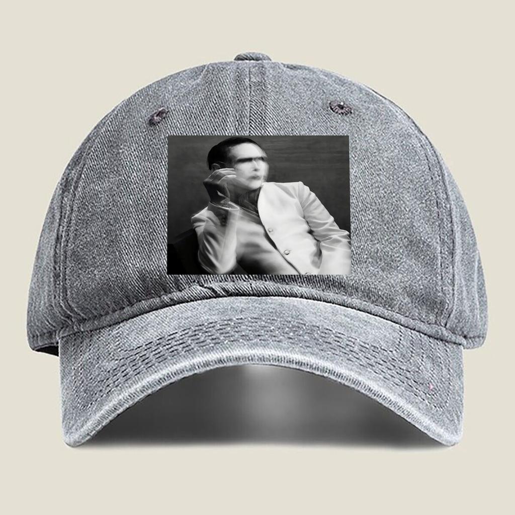 Monochrome Stylized Portrait Graphic Unisex Washed Baseball Cap Distressed Denim Hats Classic Outdoor Run