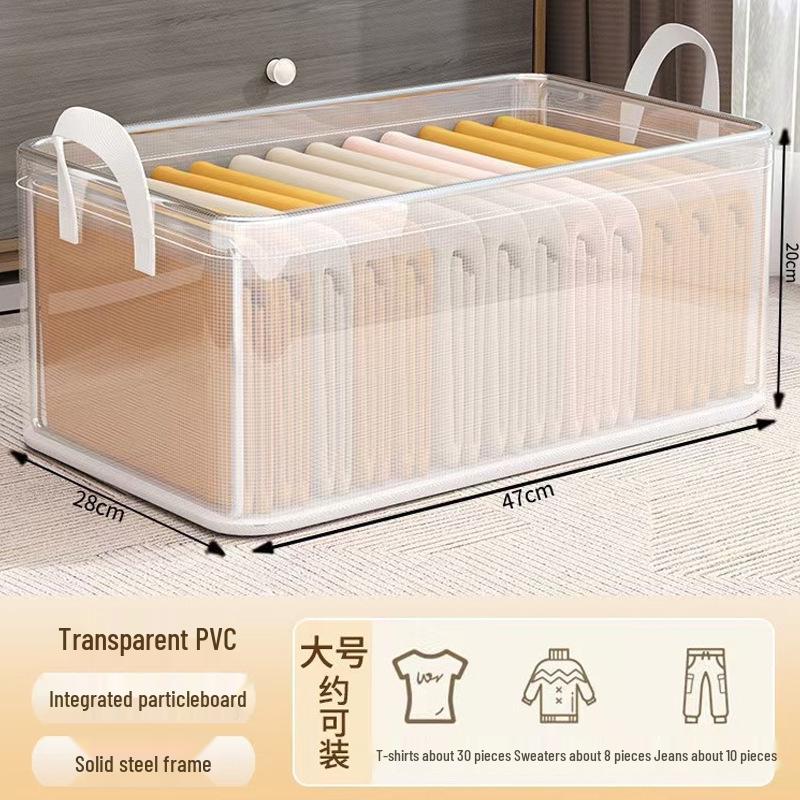 Foldable Clothing Storage Box with Compartments - Large Capacity, Dustproof Organizer for Clothes and Sundries.