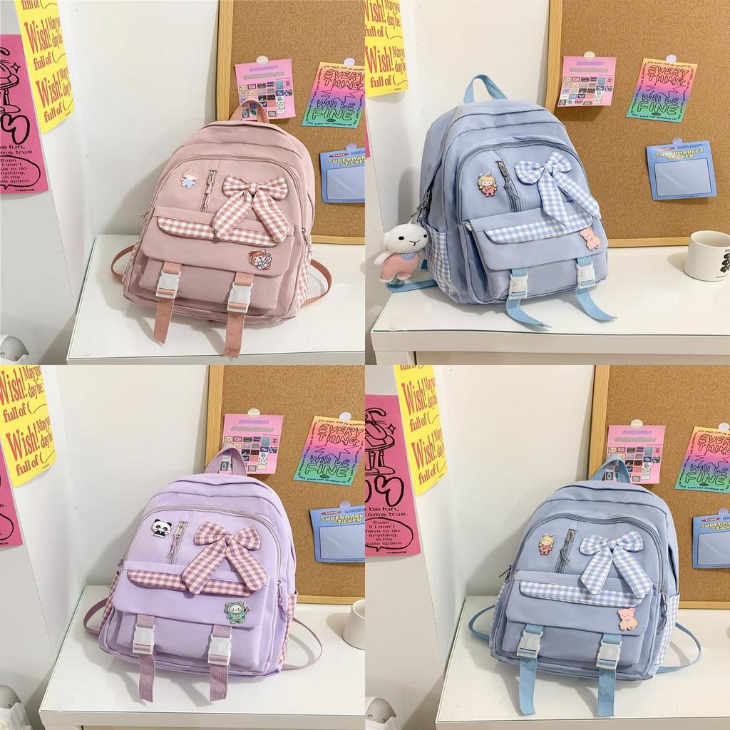 Mochila Bonita para Niñas con Estampado de Lazo y Nylon para la Escuela y Viajes